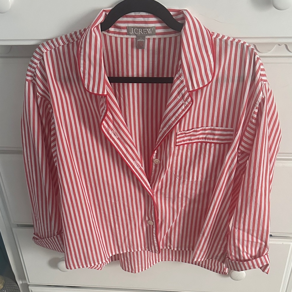 J. Crew Red and White Striped Button-Up